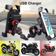 Motorcycle Bike ATV Cell Phone GPS Handlebar Mirror Mount Holder USB Charger USA - £15.00 GBP