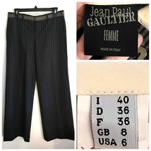 VTG Jean Paul Gaultier Femme Striped Wool Wide Leg Pants Trousers Navy I... - £158.83 GBP