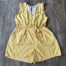 Old Navy Shorts Romper Size X Large Yellow Floral Linen Elastic Waist One Piece - £18.81 GBP