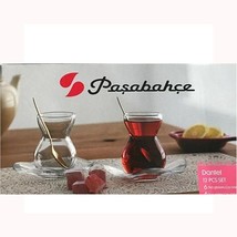 12 Pcs Tea Cup and Saucer Set Pasabahce Curved Glass Traditional Turkish - £30.83 GBP
