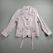 Coldwater Creek Womens Jacket Size PL Baby Pink Shimmer Linen Blend Tie Belt - $20.33