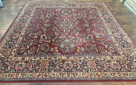 Square Karastan Rug 8.8 x 8.8 Red Sarouk #785 Vintage Wool Carpet Rare Size - £2,370.23 GBP