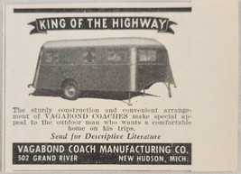 1937 Print Ad Vagabond Coaches Travel Trailers New Hudson,Michigan - $8.08