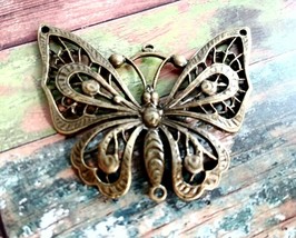 Large Butterfly Pendant Connector Link Antiqued Bronze Spring Charm Chandelier C - £2.26 GBP