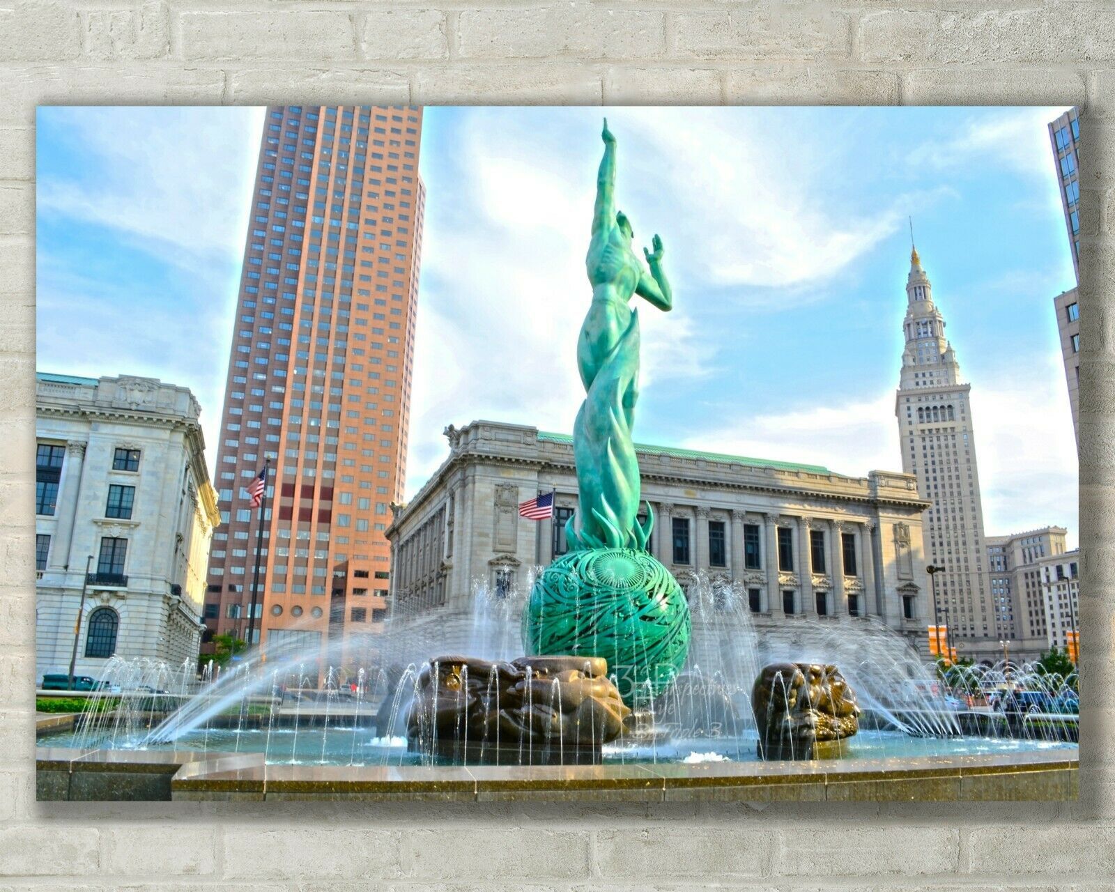 Cleveland Ohio Wall Art, Skyline &amp; Fountain, Fine Art Photo Metal, Canva... - $31.50+