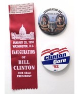 Bill Clinton Al Gore Campaign Pin &amp; Inauguration Day Pin &amp; Ribbon 1992 1... - £10.94 GBP