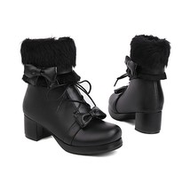Pu Winter Japanese ita Boots Fluffy Round Toe Kawaii Anime Cosplay Women Shoes i - £61.31 GBP