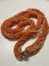 Vintage Angel Skin Coral Necklace 12 Strand Torsade 31 Inch RARE FIND! 9... - $130.89