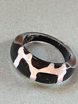 Painted Tapered White w Black Spots Milk Cow Pattern Plastic Band Ring Size 6.5 - £8.71 GBP