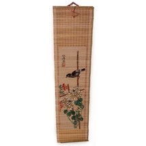 Vintage Bamboo Scroll Painted Bird Flower Wall Hanging 31x8&quot; - £9.32 GBP