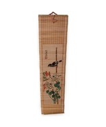 Vintage Bamboo Scroll Painted Bird Flower Wall Hanging 31x8&quot; - £9.53 GBP