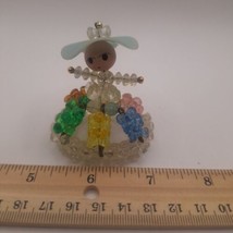 Vintage Safety Pin Beaded Christmas Lady In Dress &amp; Hat - Multi-Colored - $9.00