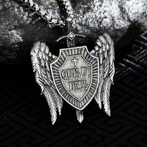 Men&#39;s Silver Archangel Michael Wings Sword Pendant Protection Necklace Chain 24&quot; - £13.42 GBP