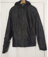 Fried Denim Nyc Womens Jacket Coat Black Faux Leather Full Zip Hooded L - £23.45 GBP