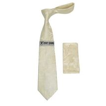 Men's Stacy Adams Tie and Hankie Set Woven Silky Satin #SAT111 Ivory Paisley image 2