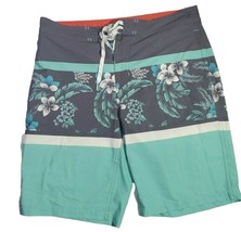 Goodfellow Swim Bottoms 34 Blue Gray Striped Floral Tie Closure Board Shorts - £11.78 GBP