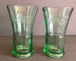 Libbey Coca Cola Green Flared Glasses Tumbler 16 oz Heavy Glass Set Of 2 - $16.95