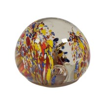 Vintage Confetti Art Glass Paperweight with Millefiori Flowers Abstract ... - £59.63 GBP