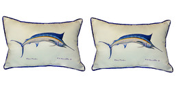 Pair of Betsy Drake Blue Marlin Large Pillows 15 Inch x 22 Inch - £70.95 GBP