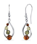 Sterling Silver Baltic Amber Open Multi-Color Open Leaf Earrings - €72,92 EUR