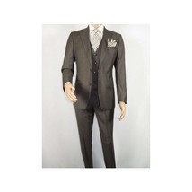 Men Suit BERLUSCONI Turkey 100% Italian Wool Super 180's 3pc Vested #Ber6 Brown image 2