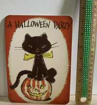 Halloween Decor Vintage Style Die Cut Black Cat Jack-O-Lantern 5 X 7” - £3.18 GBP
