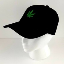 Baseball Hat Black Cap Green Leaf Adjustable 18.5" - 23" Embroidery 420 Leaf