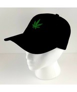 Baseball Hat Black Cap Green Leaf Adjustable 18.5&quot; - 23&quot; Embroidery 420 ... - £7.98 GBP