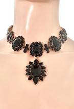 Luxurious Black Crystals Vintage Look Evening Choker  Short Necklace Set - $51.30