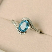 2Ct Oval Cut Aquamarine Twisted Solitaire Engagement Ring 14K White Gold Over - £85.90 GBP