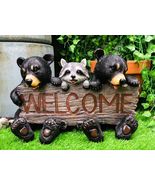 Ebros Forest Pals Welcome Sign 2 Black Bears &amp; Racoon Garden Greeter Sta... - €74,26 EUR