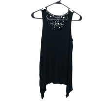 ABOUT A GIRL Womens Size Small Black Racerback Crochet Lace Tank Top - £6.10 GBP