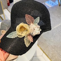 Knitted Hollowed-Out Breathable Sequin Cap Rhinestone Lace Flower Sunblock Baseb - $25.80