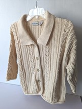 Boundary Waters Cable Fisherman Knit Cream Cardigan Collar Sweater Women... - £23.60 GBP