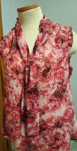 White House Black Market Sz S Pink Floral V-neck Sleeveless Tunic Top Bl... - £8.76 GBP