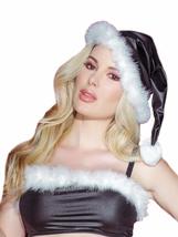Coquette Matte Wet Look Santa Hat Festive Holiday Faux Fur Trimmed Pom Pom Hat M - £18.32 GBP