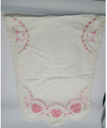 Vtg Hand Embroidered Floral Heart Dresser Buffet Scarf Table Runner 15&quot; ... - $14.99