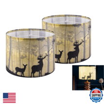 GOSO Multi-Yellow Deer Lamp Shades Medium Set of 2 Drum, Animal Print La... - $56.86