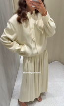 ZARA BNWT 2025. ECRU PLEATED TROUSERS PANTS SKIRT WIDE LEG VISCOSE. 7977... - $108.55