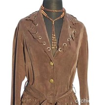 Cache Brown Whip Stitch Removable Self Belt Jacket Top New Stretch $138 NWT - $55.20