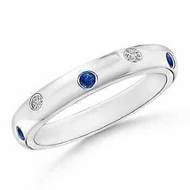 ANGARA Gypsy Set Sapphire and Diamond High Dome Wedding Band in 14K Solid Gold - £704.18 GBP