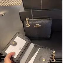 COACH Ladies Folding Purse Card Bag Pocket Wallet Canvas (Zip Black) - $67.00
