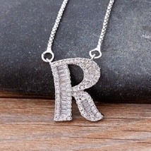 1.60Ct Real Moissanite Cluster Initial Letter &quot;R&quot; Pendant 14K White Gold Plated - £249.80 GBP