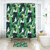 Banana Leaf Pattern 01 Shower Curtain Bath Mat Bathroom Waterproof Decorative - £18.37 GBP+
