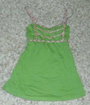 Girls Tank Top Babydoll Energie Green Smocked Sweatheart Sleeveless Shir... - $6.93