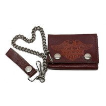 Vintage Harley Davidson Trifold Wallet Chain Brown Leather Biker Pocket ... - £38.76 GBP