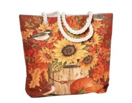 NWT Renshun Fall Harvest Flowers Tote Vacation Cruise Lined  XL Zipper Closure - £15.81 GBP