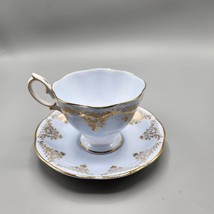 Royal Albert Pale Blue Gold Lattice Teacup &amp; Saucer Bone China England Vtg - £18.88 GBP