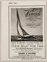 1948 Print Ad Barnacle Sailboats Alden Designed Adams &amp; Hayden South Bri... - $8.89