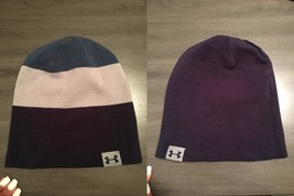 NWOT Under Armour Reversible 4-in-1 Stripe Solid Logo Beanie Hat Blue Teal Gray - £11.98 GBP